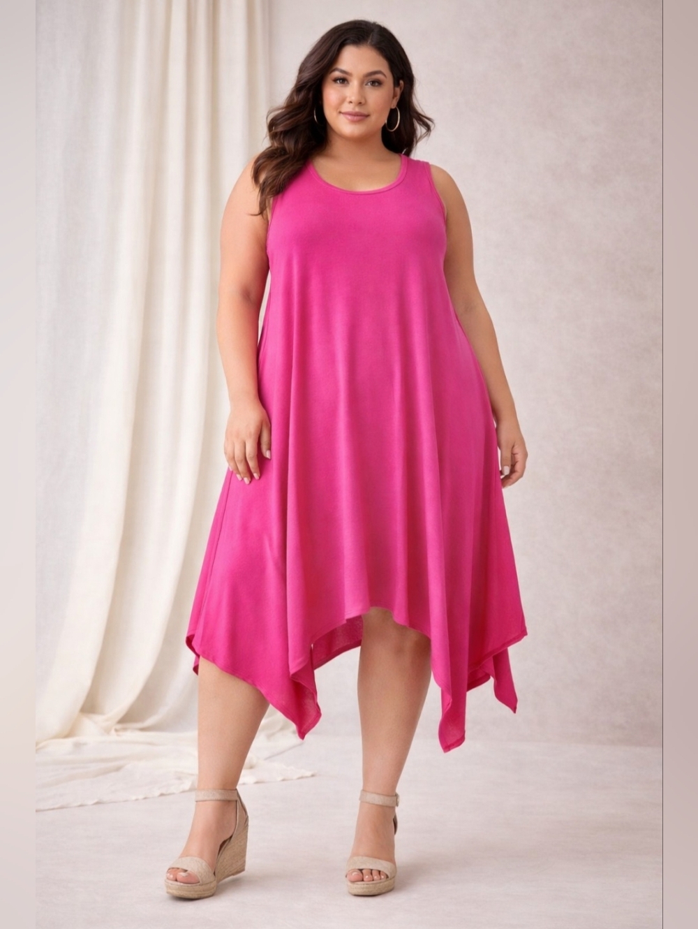 TORRID Neon Pink Jersey Trapeze/Swing Dress Hanky Hem Sleeveless | NWT | 4X